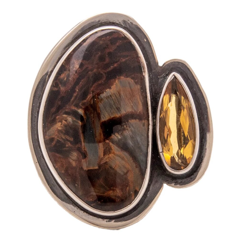 Tabra Jewelry 925 Sterling Silver Pietersite & Citrene Ring Size 7.5 OOK378